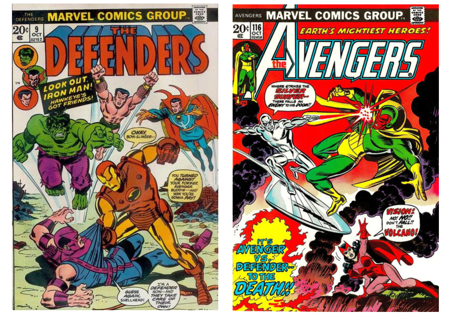 Covers for Defenders #9 and Avengers #115